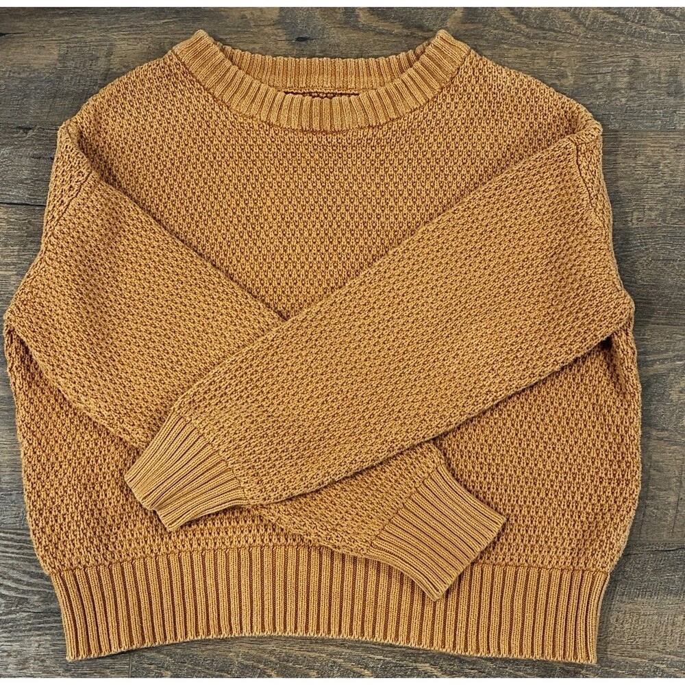 Pact Chunky Cable Knit Fisherman Sweater S Organic Cotton Crew Neck Brown